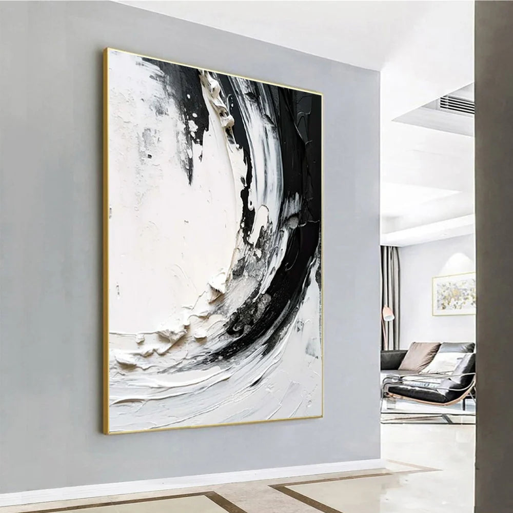 Black and White Minimalist Textured Canvas Art #WZ014