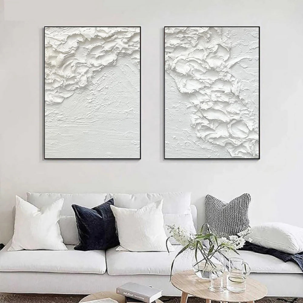 White Minimalist Textured Wall Art Set of 2 #WM002