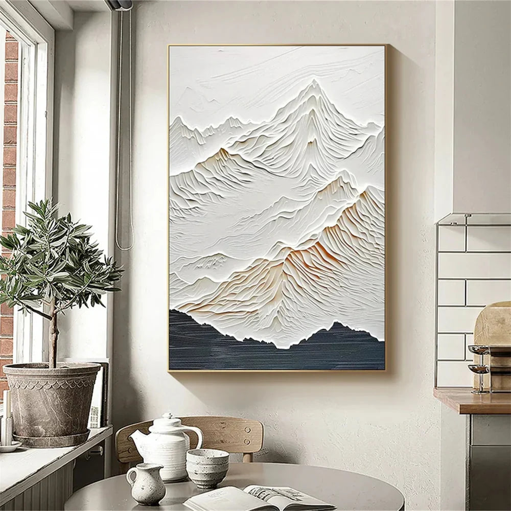 Black & White Minimalist Mountain Textured Canvas Art #BT004