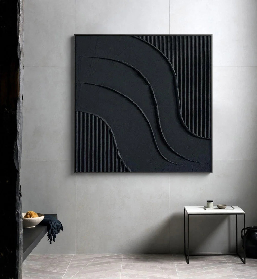 Black Minimalist Textured Canvas Art #WZ001
