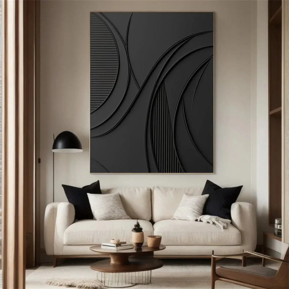 Black Minimalist Textured Canvas Art #WZ067