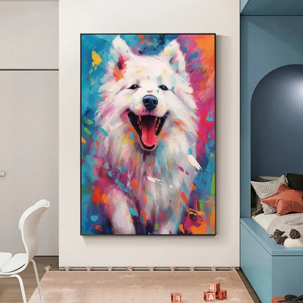 Colorful Abstract Animal Dog Textured Canvas Art #DW064