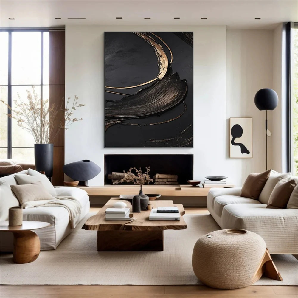 Black Minimalist Textured Canvas Art #WZ027