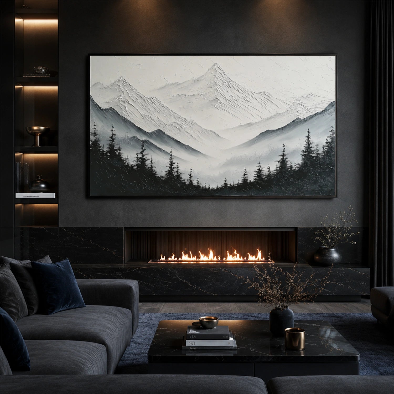 Black and White Abstract Mountain Textured Canvas Art #BT105