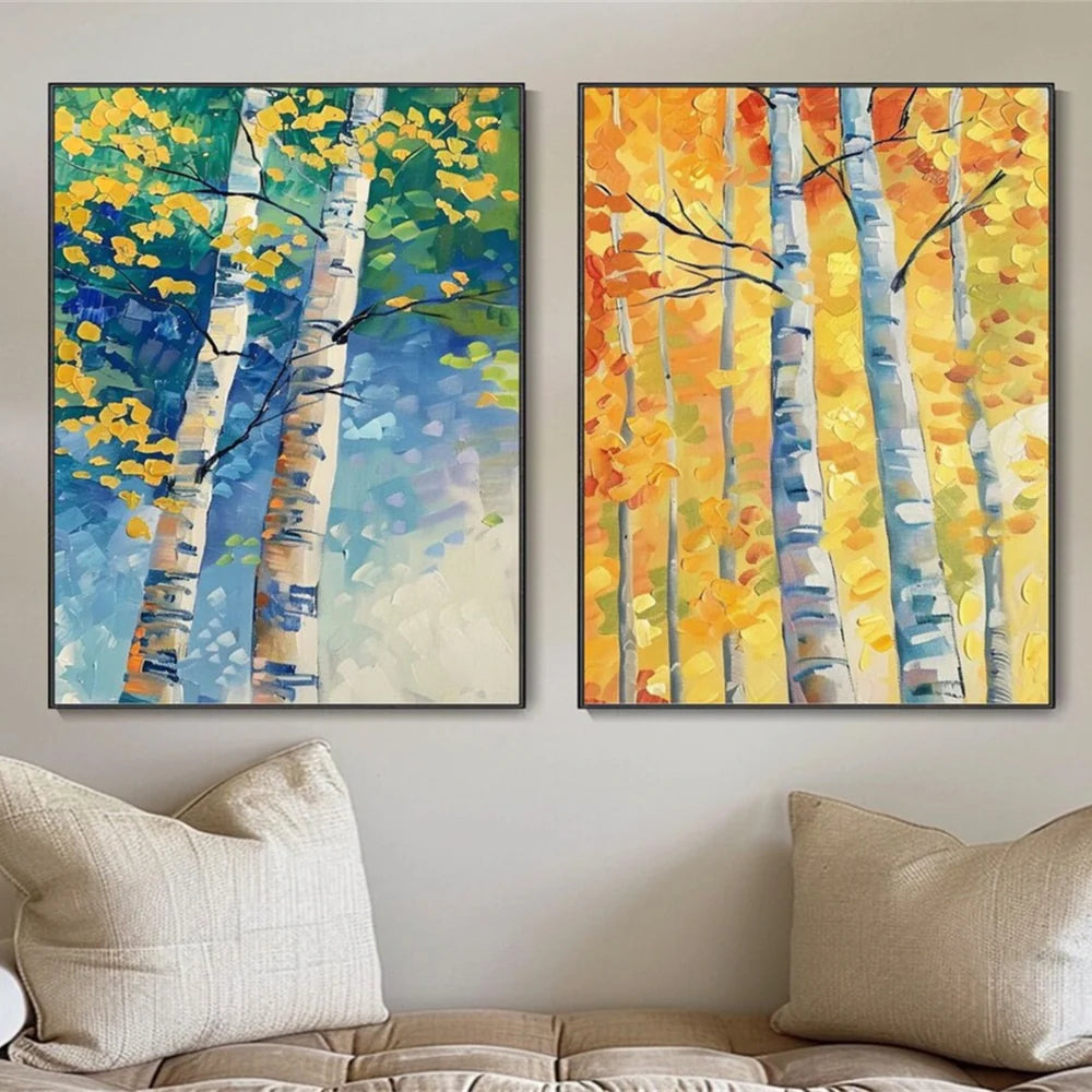 Colorful Abstract Flower And Tree Canvas Art Set of 2 #MF041