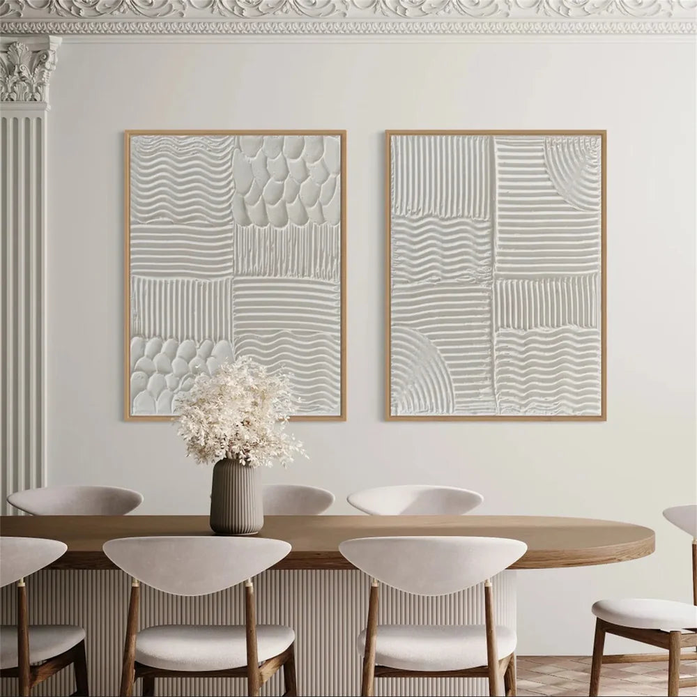 White Minimalist Textured Wall Art Set of 2 #WM075