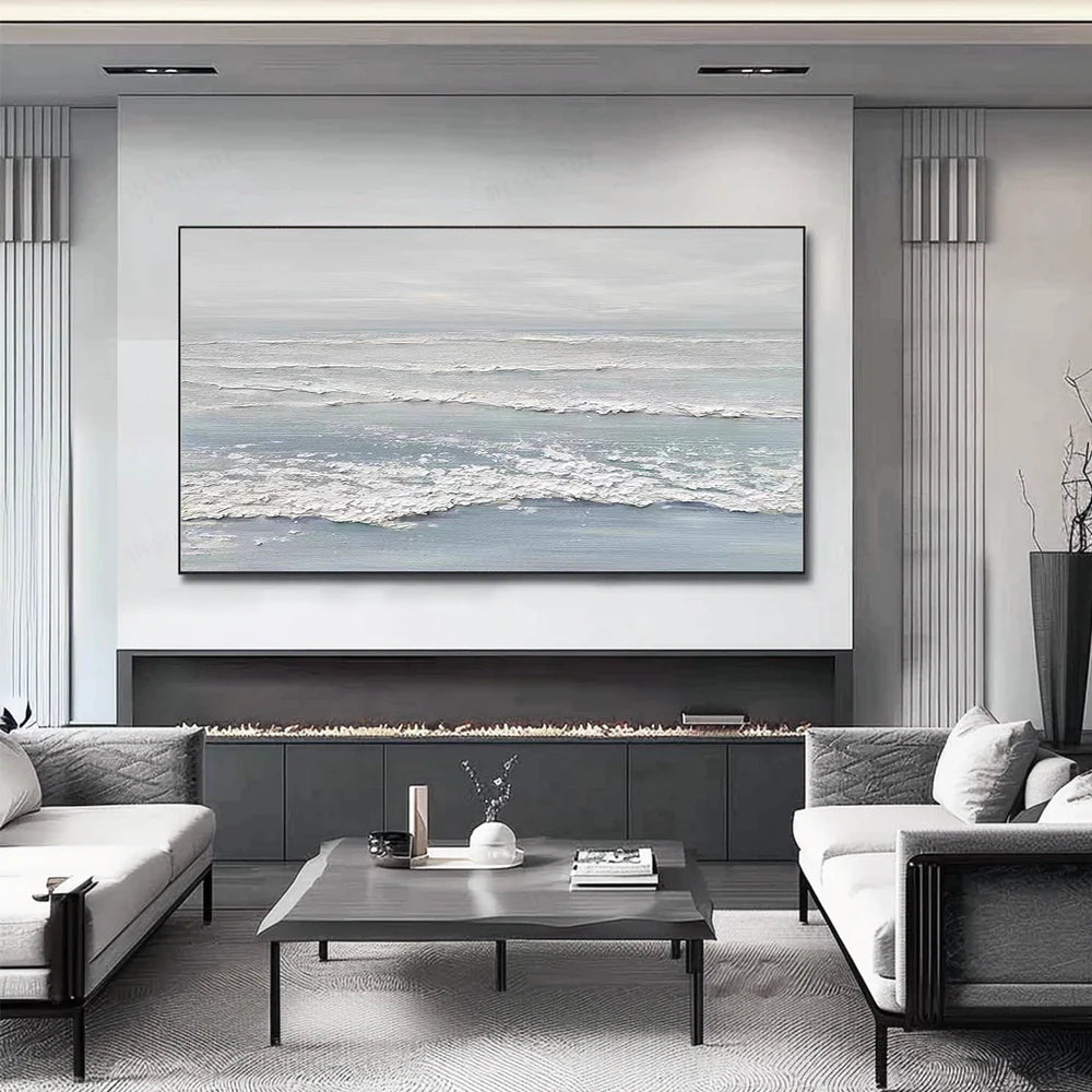 Minimalist Ocean And Sky Textured Canvas Art #OC047