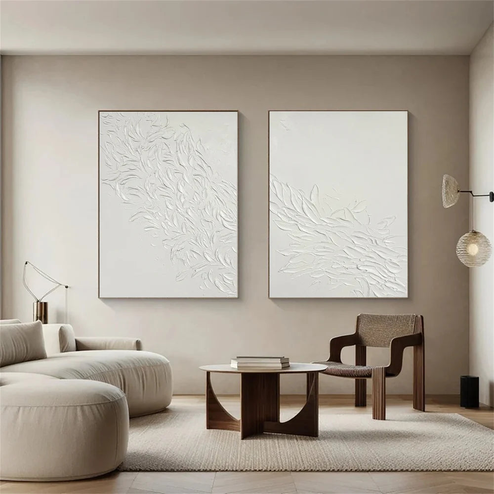 White Minimalist Textured Wall Art Set of 2 #WM047