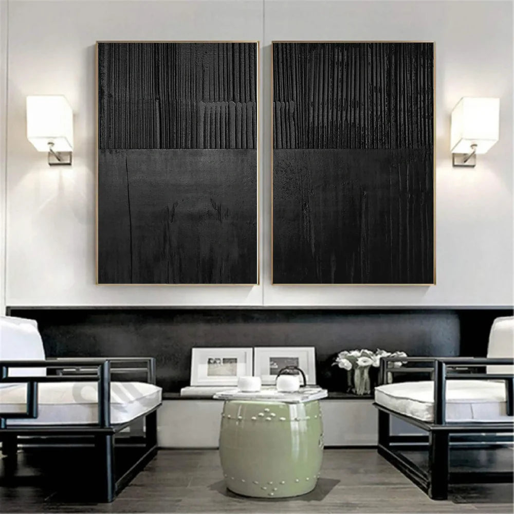Black Minimalist Textured Canvas Art Set of 2 #WZ038