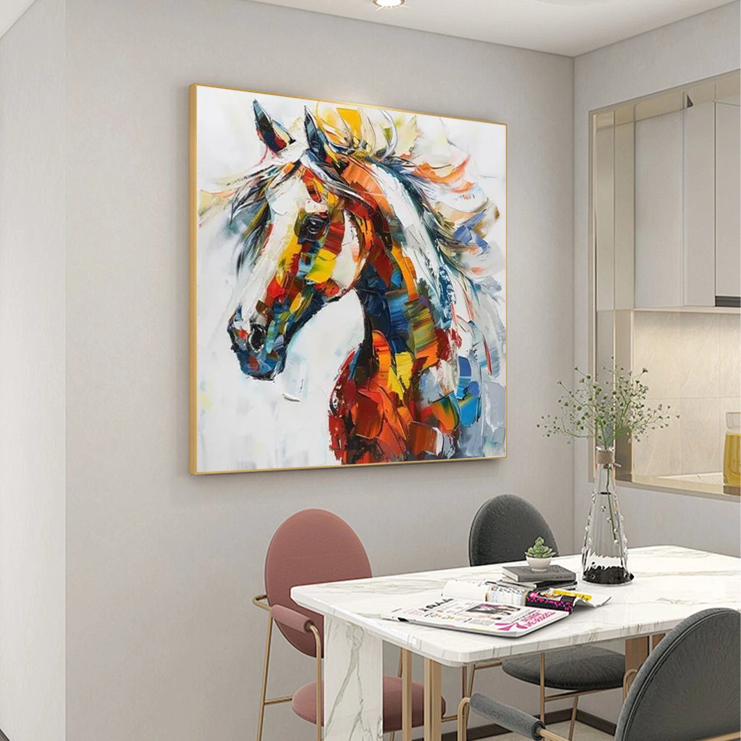 Colorful Abstract Animal Horse Canvas Art #DW111