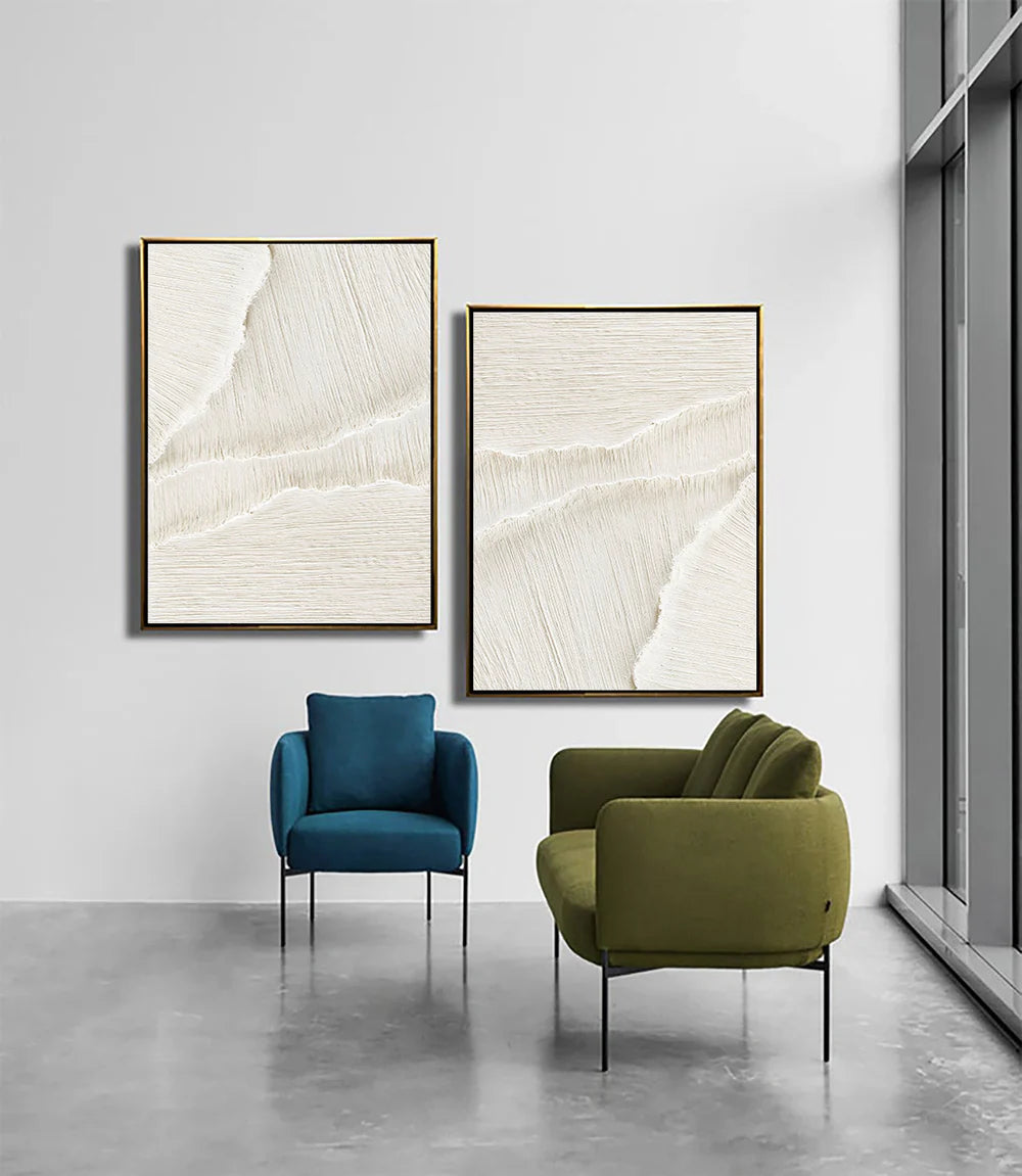White Minimalist Textured Wall Art Set of 2 #WM001