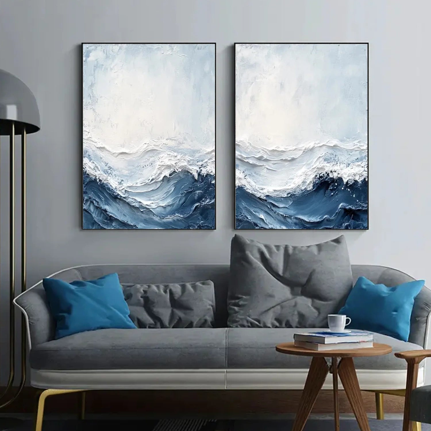 Minimalist Ocean And Sky Textured Canvas Art Set of 2 #OC113