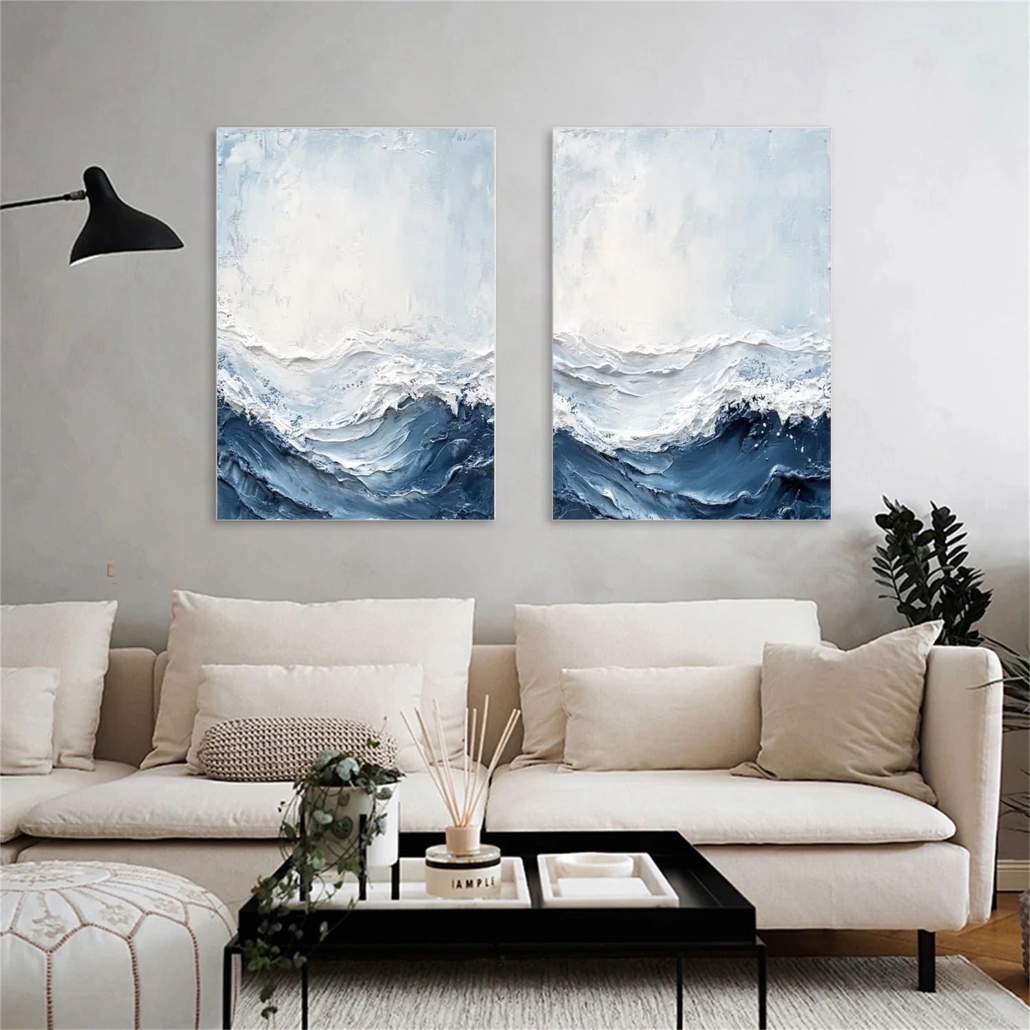 Minimalist Ocean And Sky Textured Canvas Art Set of 2 #OC113