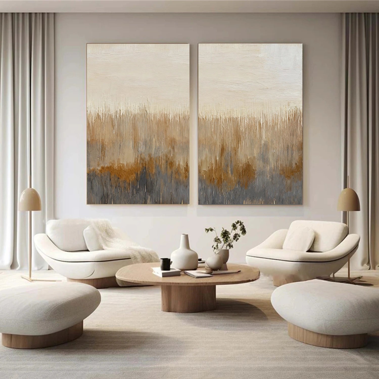 Beige and Brown Abstract Wall Art Set of 2 #VA202