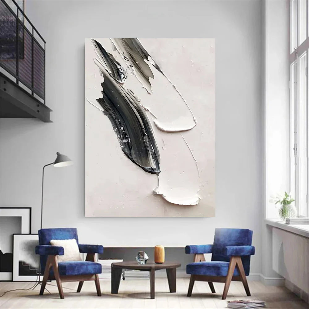 Black and White Minimalist Textured Canvas Art #WZ008