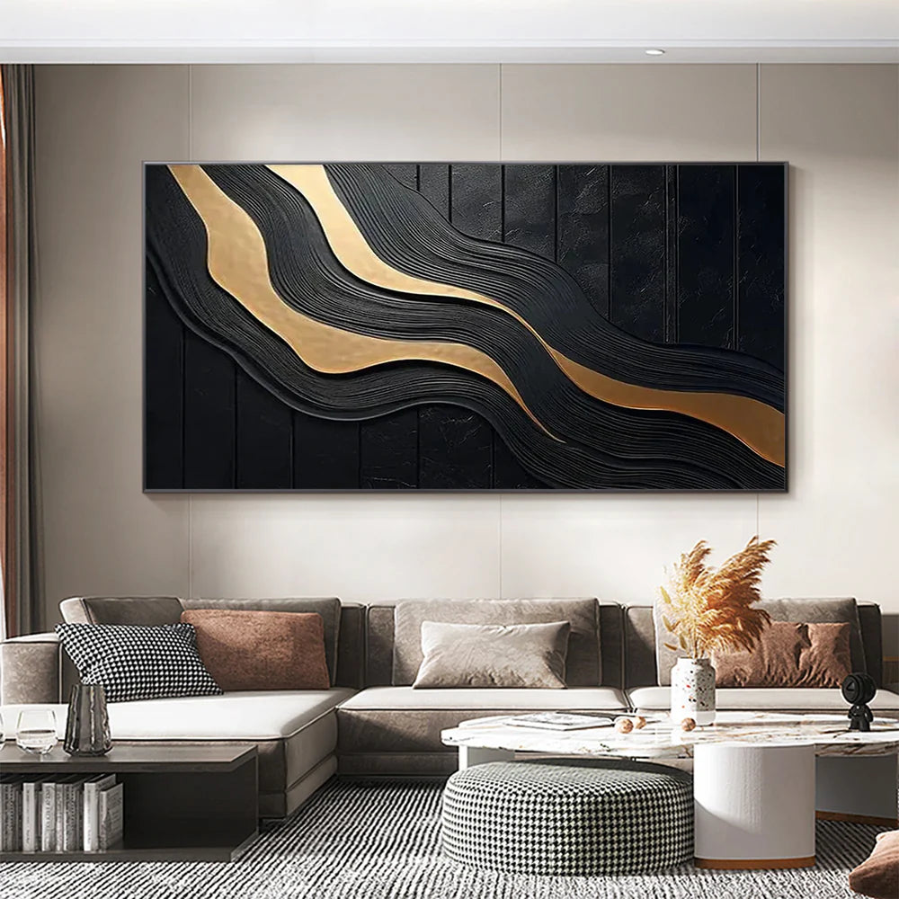 Black Minimalist Textured Canvas Art #WZ074