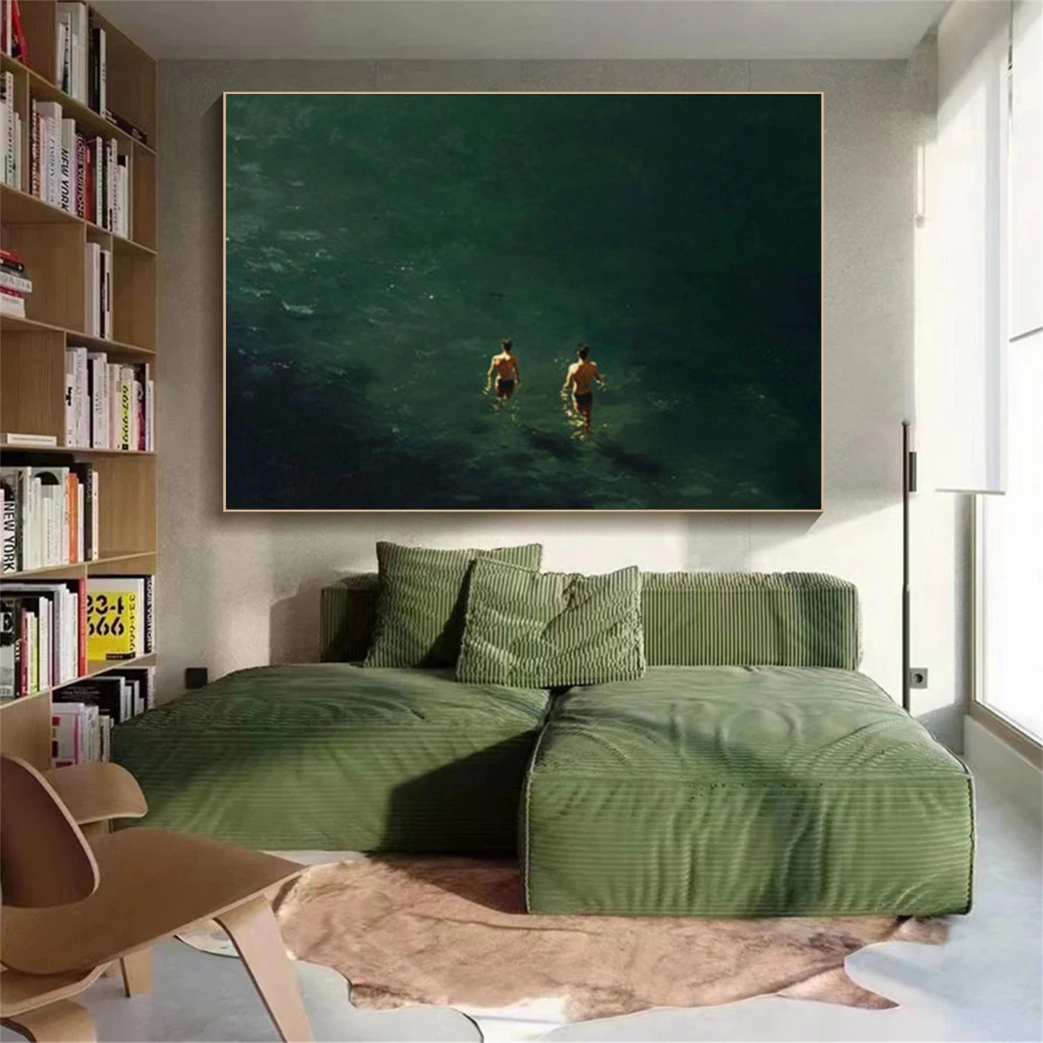 Green Minimalist Ocean And Sky Canvas Art #OC151