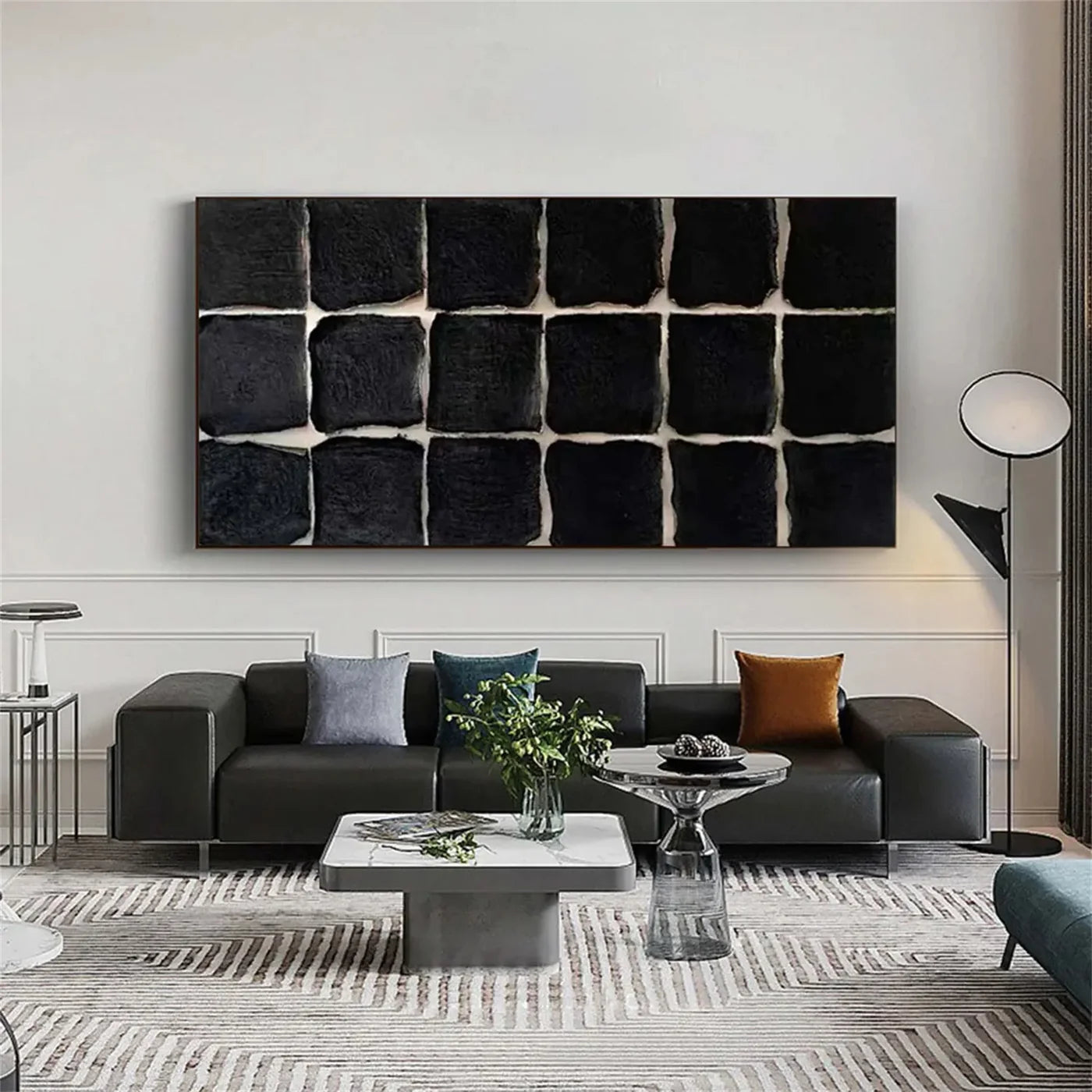 Black Minimalist Textured Canvas Art #WZ077