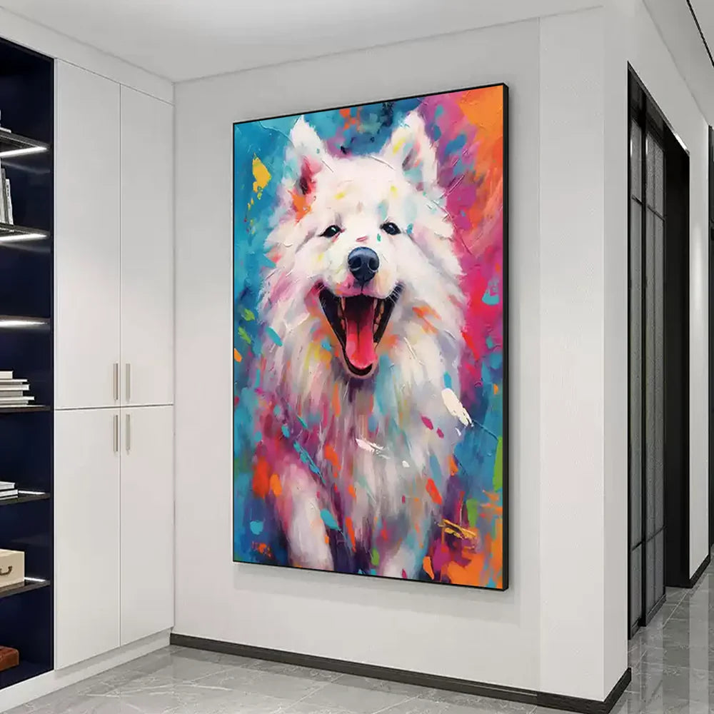 Colorful Abstract Animal Dog Textured Canvas Art #DW064