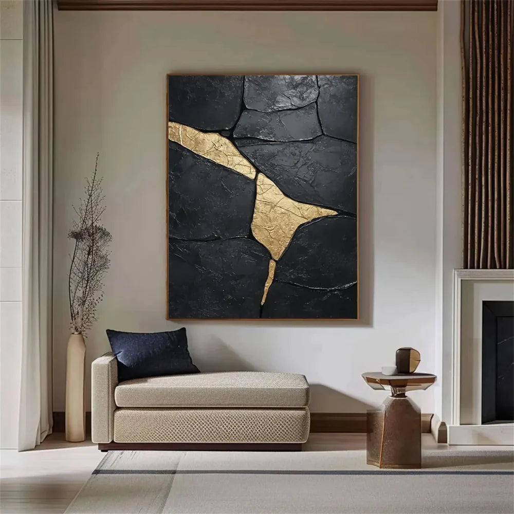Black Minimalist Textured Canvas Art #WZ095