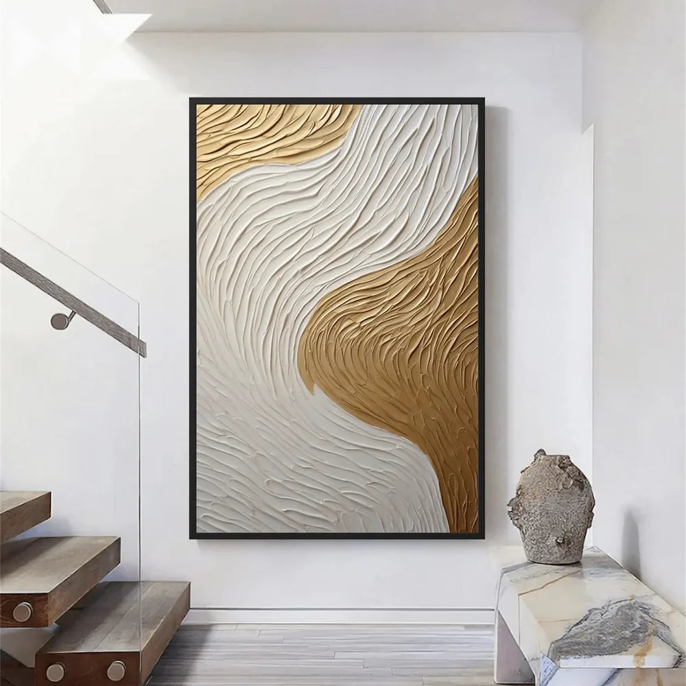 White and Gold Minimalist Textured Wall Art #WM053