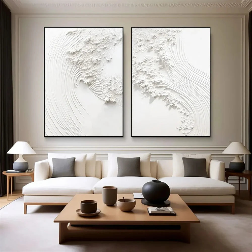 White Minimalist Textured Wall Art Set of 2 #WM067