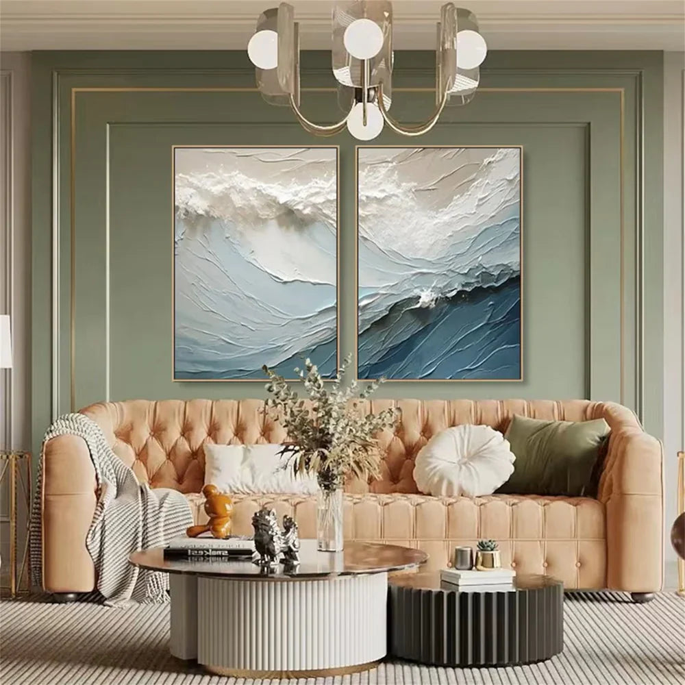 Minimalist Ocean And Sky Textured Canvas Art Set of 2 #OC017