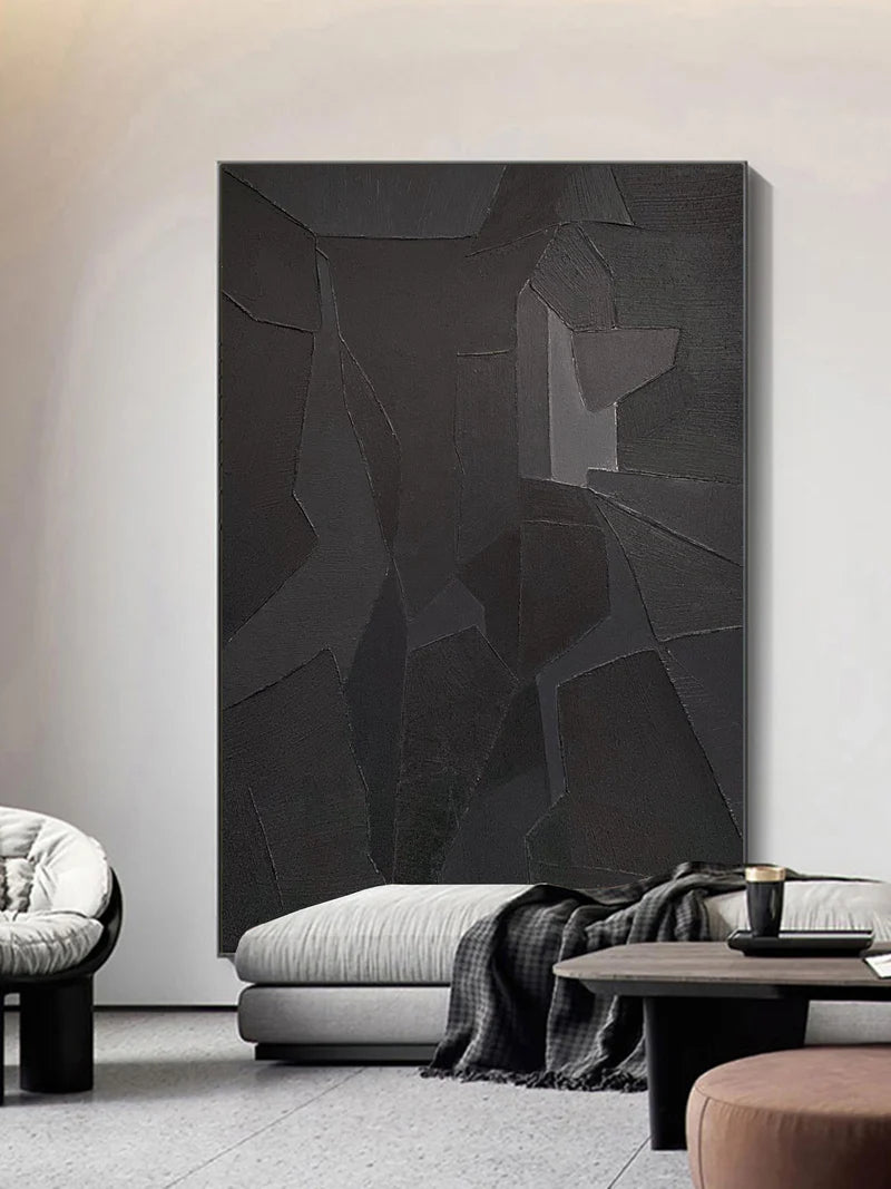 Black Minimalist Textured Canvas Art #WZ032