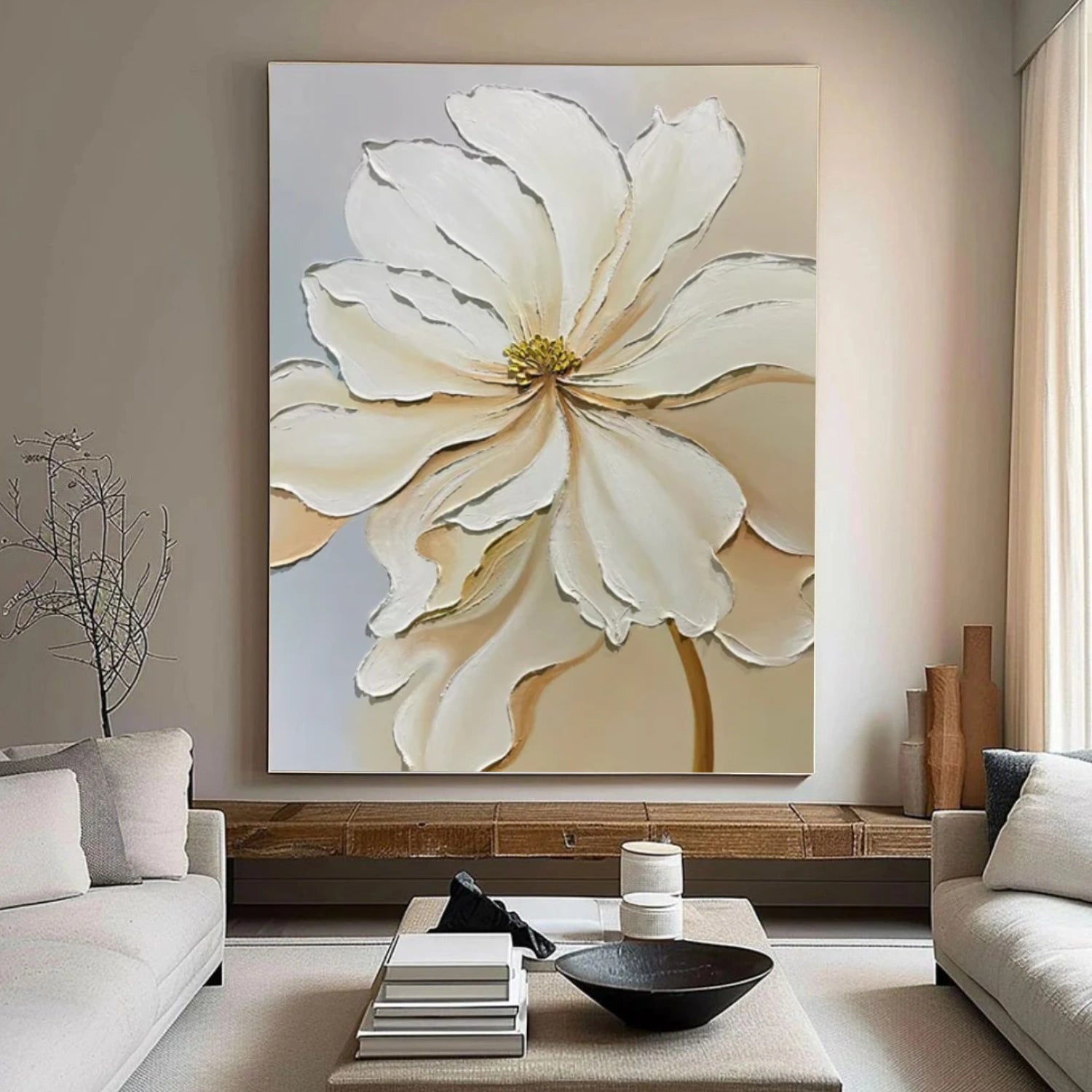 Minimalist Flower And Tree Textured Canvas Art #MF077