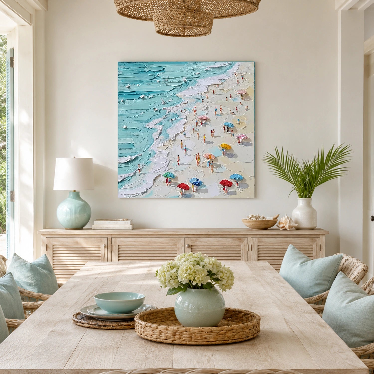 Abstract Ocean And Sky Textured Canvas Art #OC195