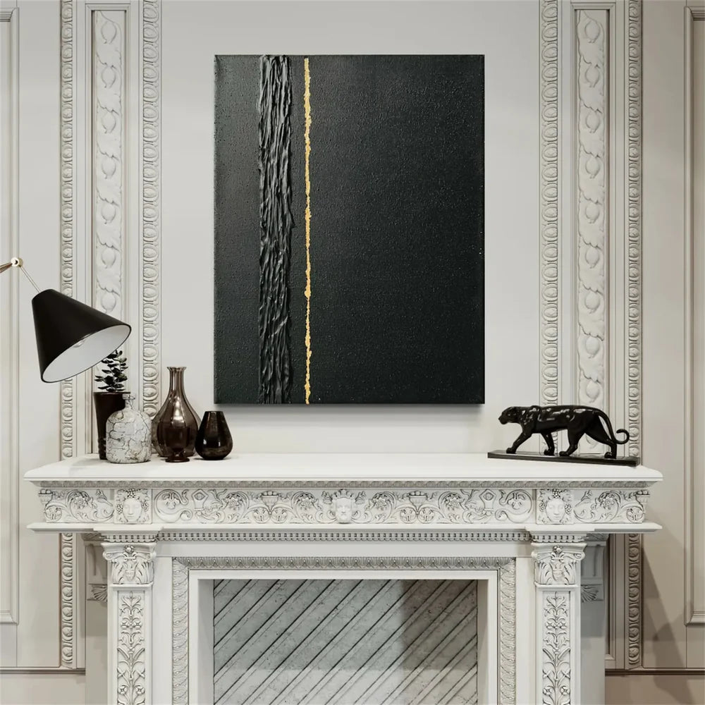 Black Minimalist Textured Canvas Art #WZ068