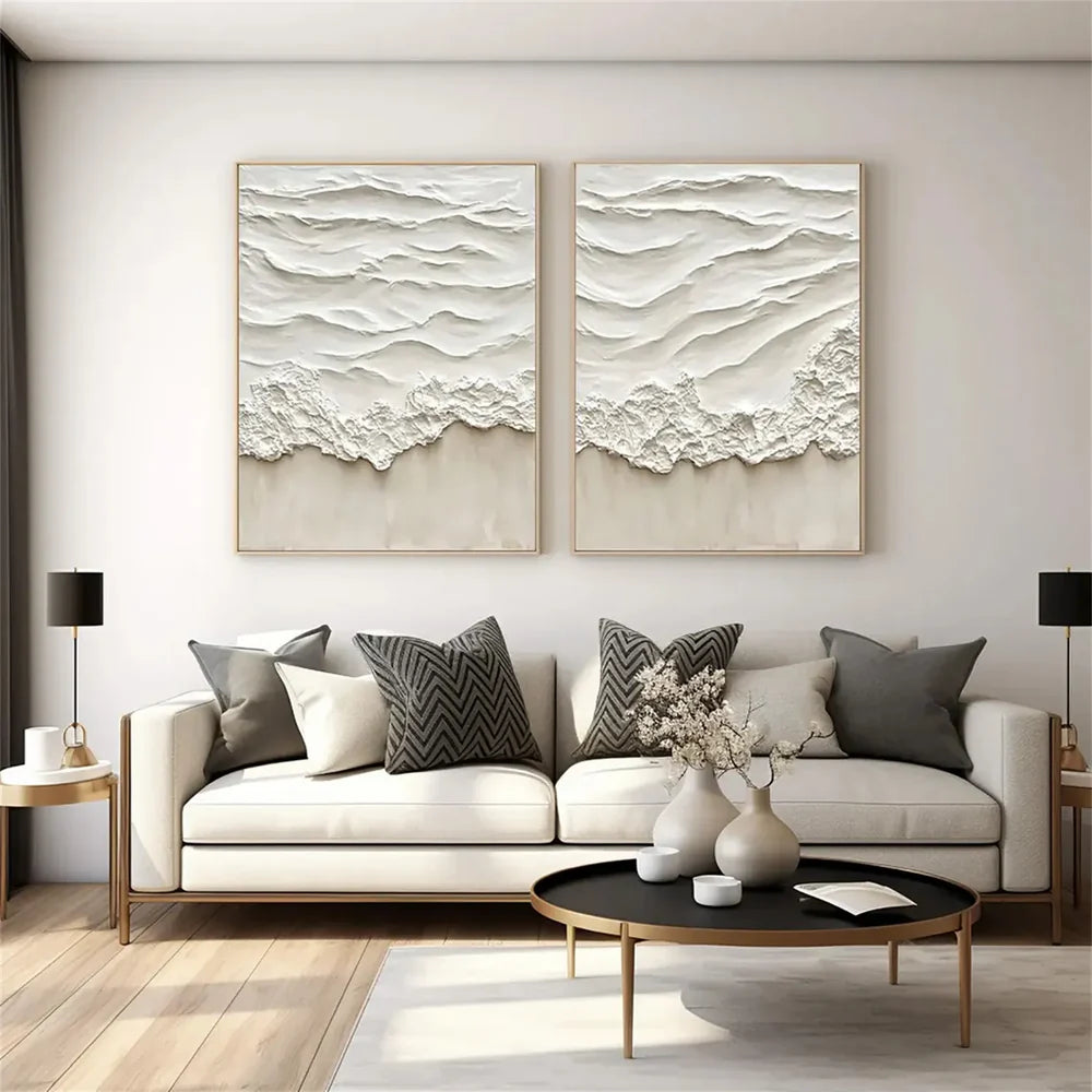Minimalist Ocean And Sky Textured Set Of 2 Canvas Art #OC049