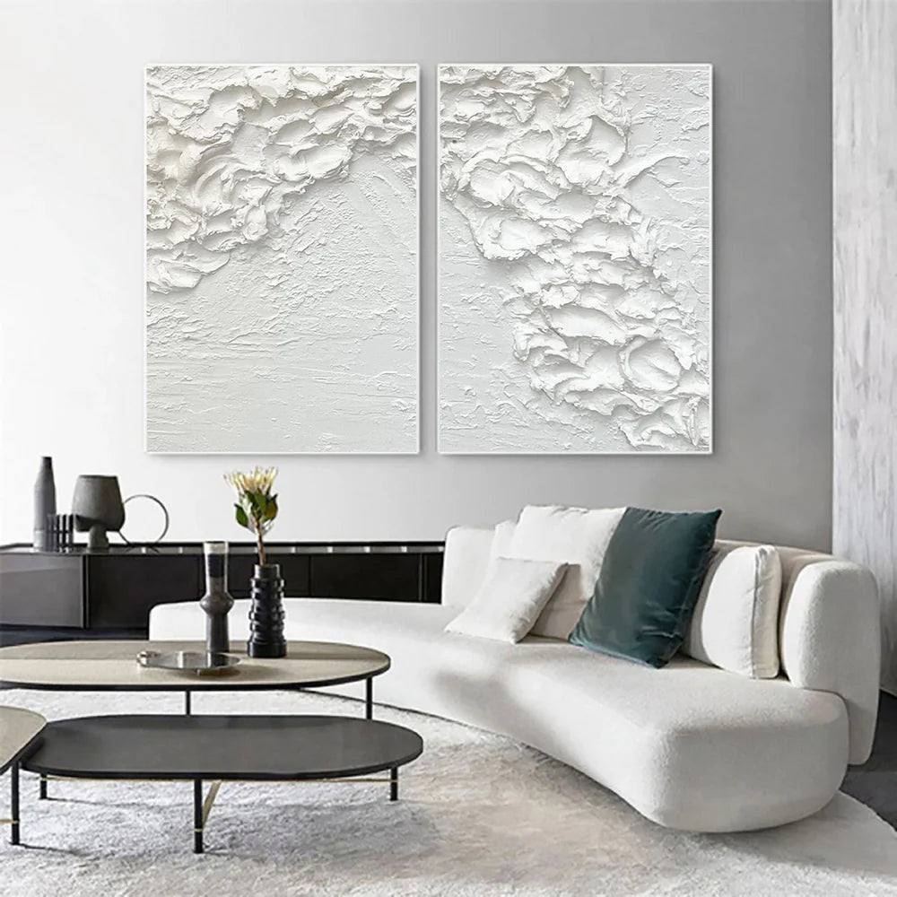 White Minimalist Textured Wall Art Set of 2 #WM002