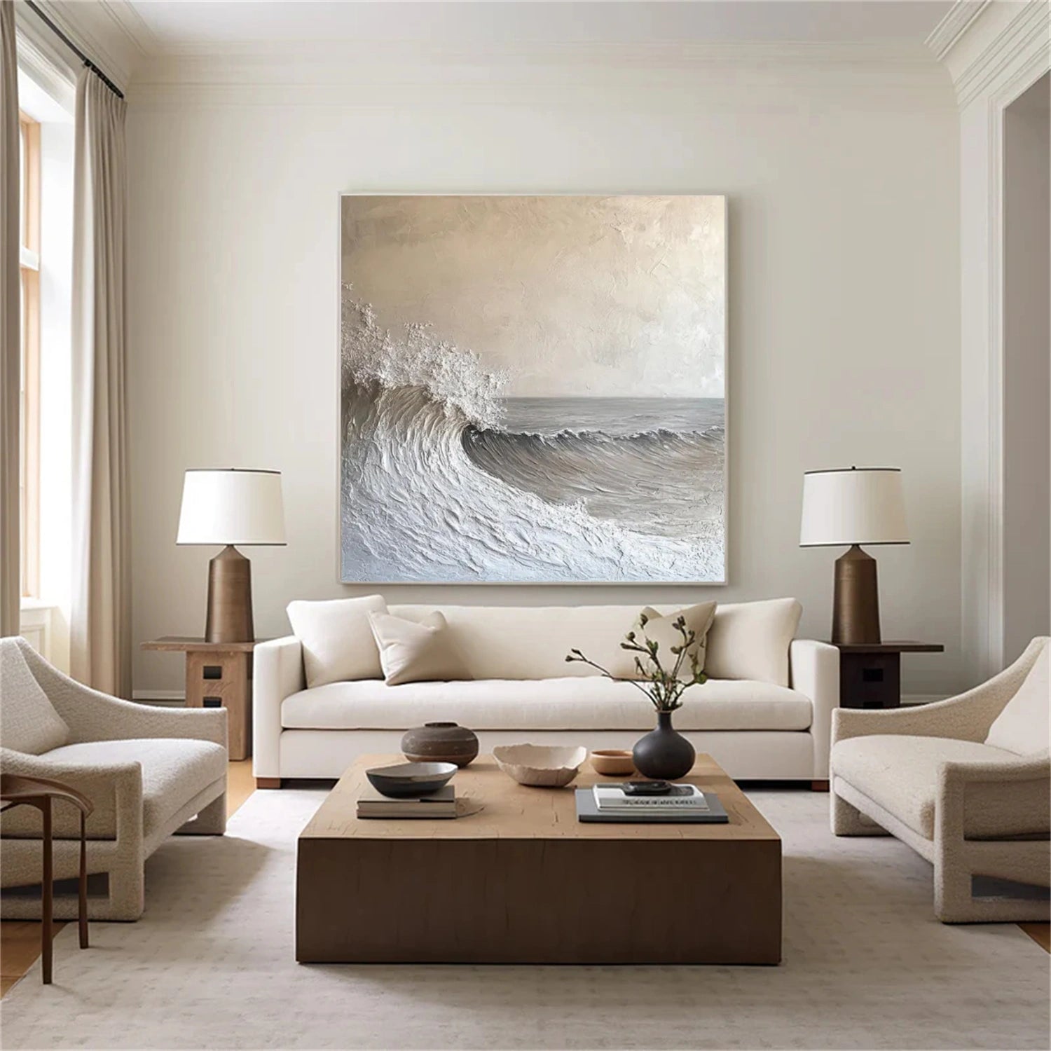 Minimalist Ocean And Sky Textured Canvas Art #OC085