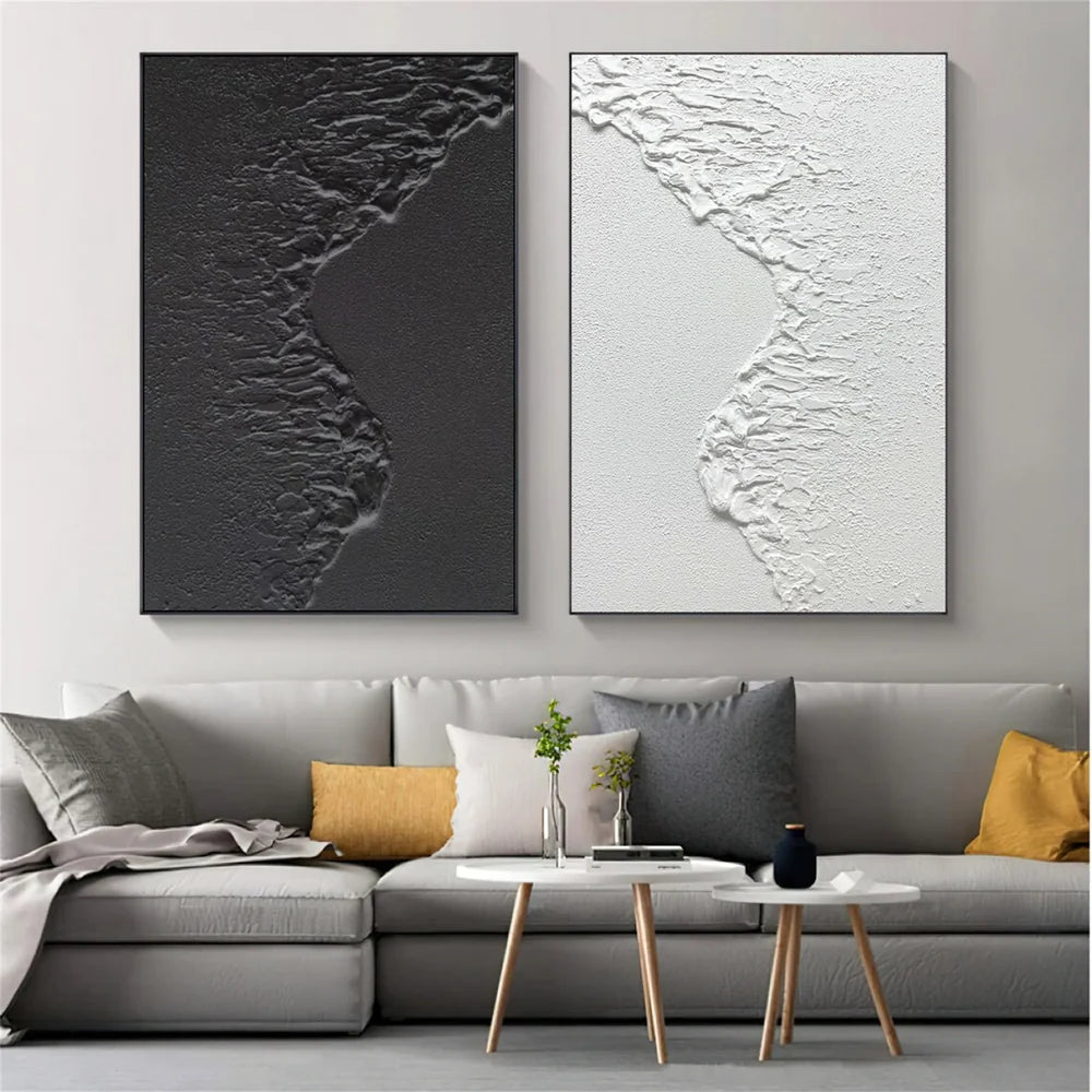 Black and White Minimalist Textured Canvas Art Set of 2 #WZ063