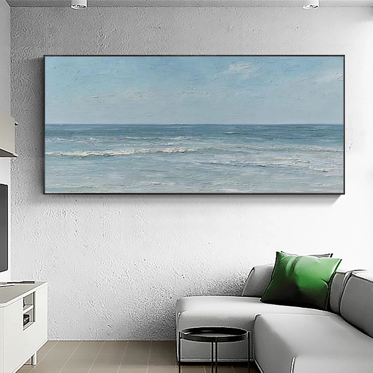 Abstract Ocean And Sky Textured Canvas Art #OC159