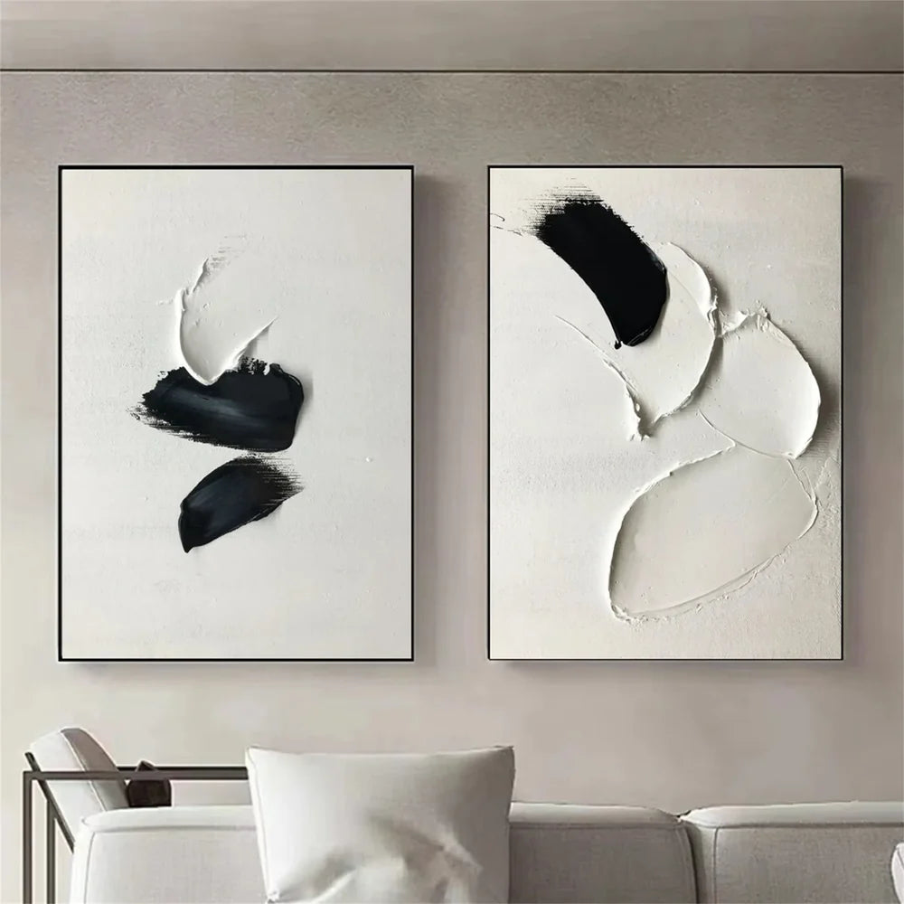 Black and White Minimalist Textured Canvas Art Set of 2 #WZ009