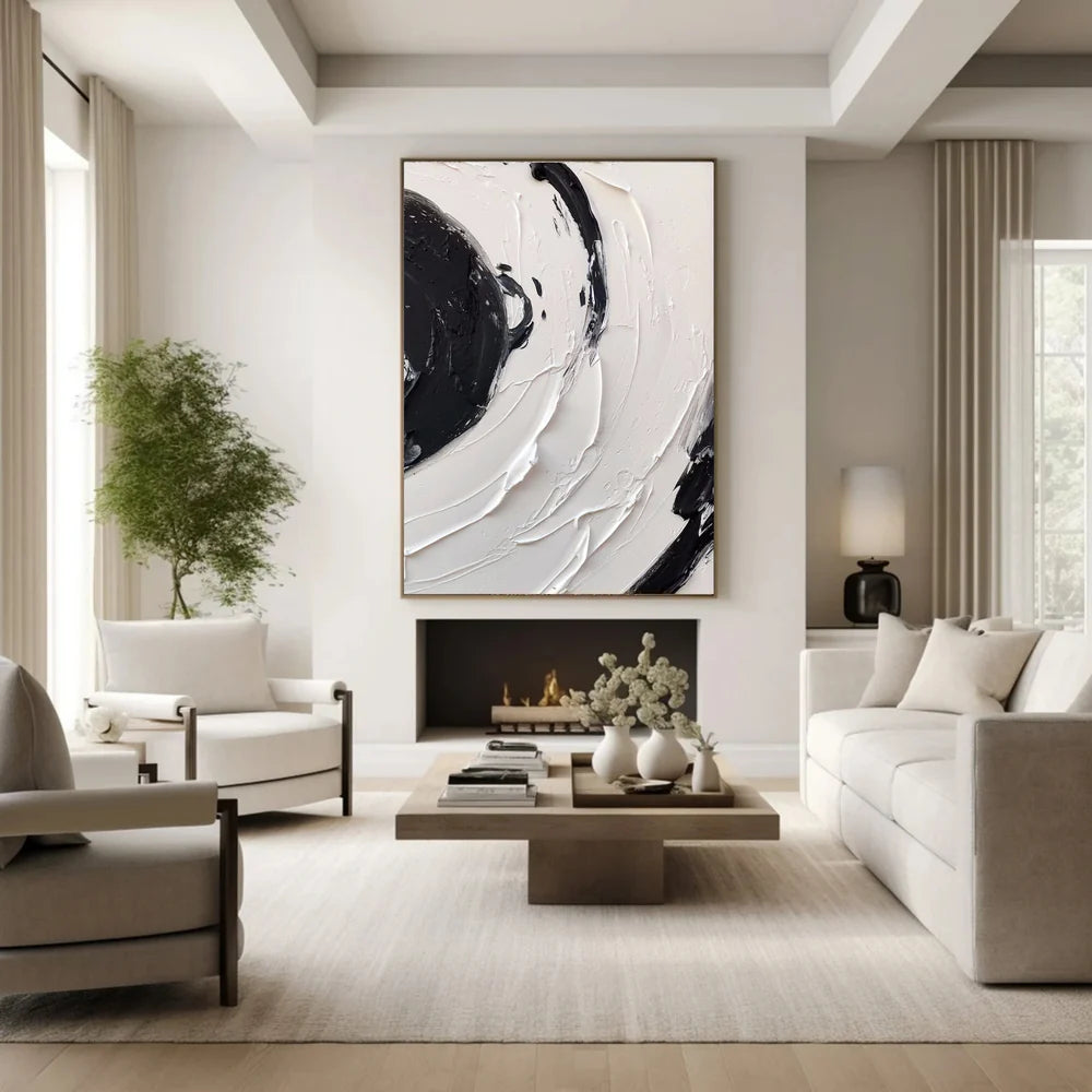 Black and White Minimalist Textured Canvas Art #WZ058