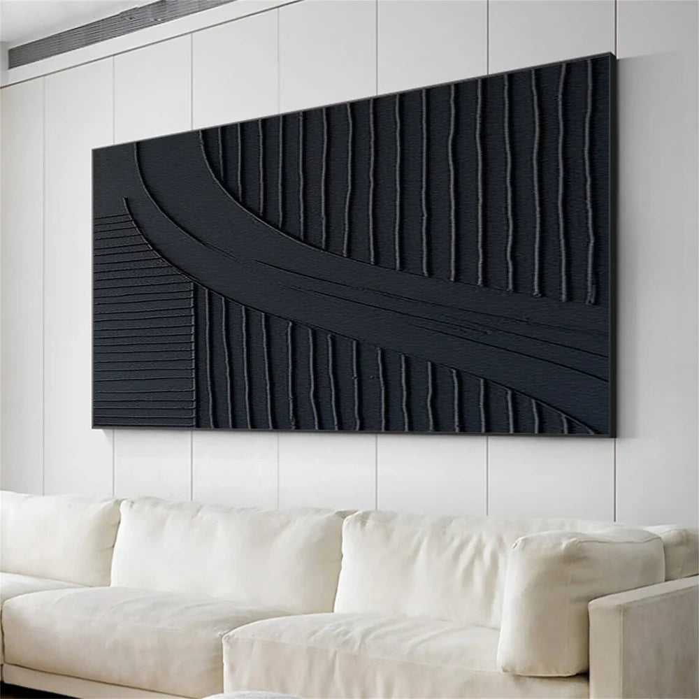Black Minimalist Textured Canvas Art #WZ042