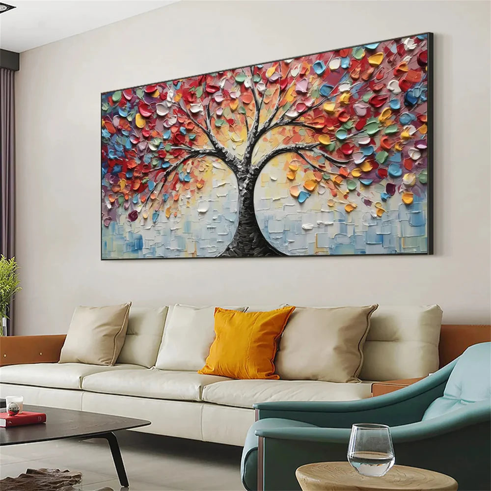 Colorful Abstract Flower And Tree Textured Canvas Art #MF056