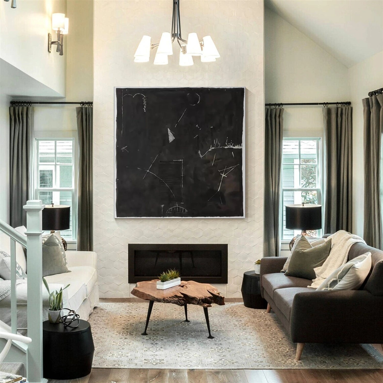 Black and White Minimalist Textured Canvas Art #WZ104