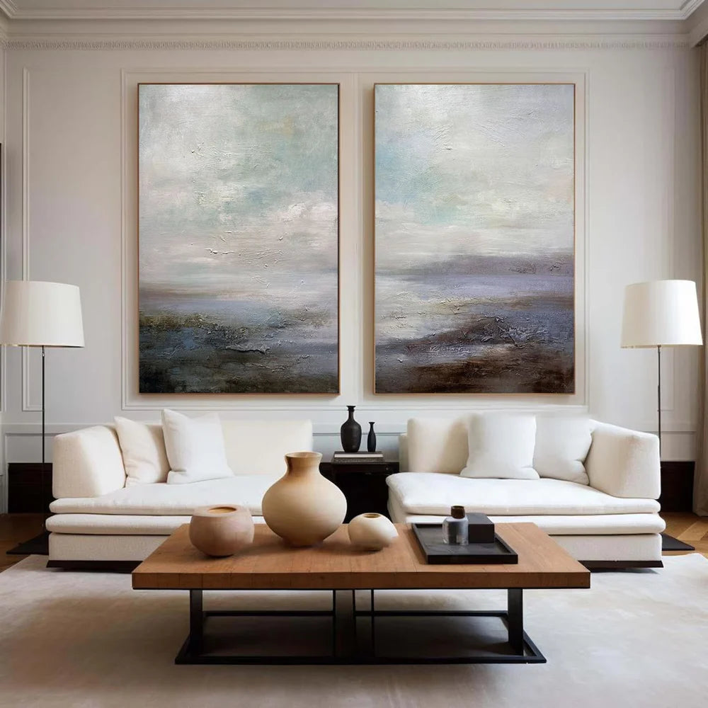 Abstract Ocean And Sky Textured Set of 2 Canvas Art #OC057