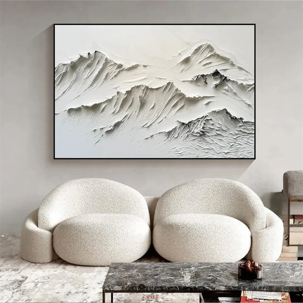 Black & White Minimalist Mountain Textured Canvas Art #BT010