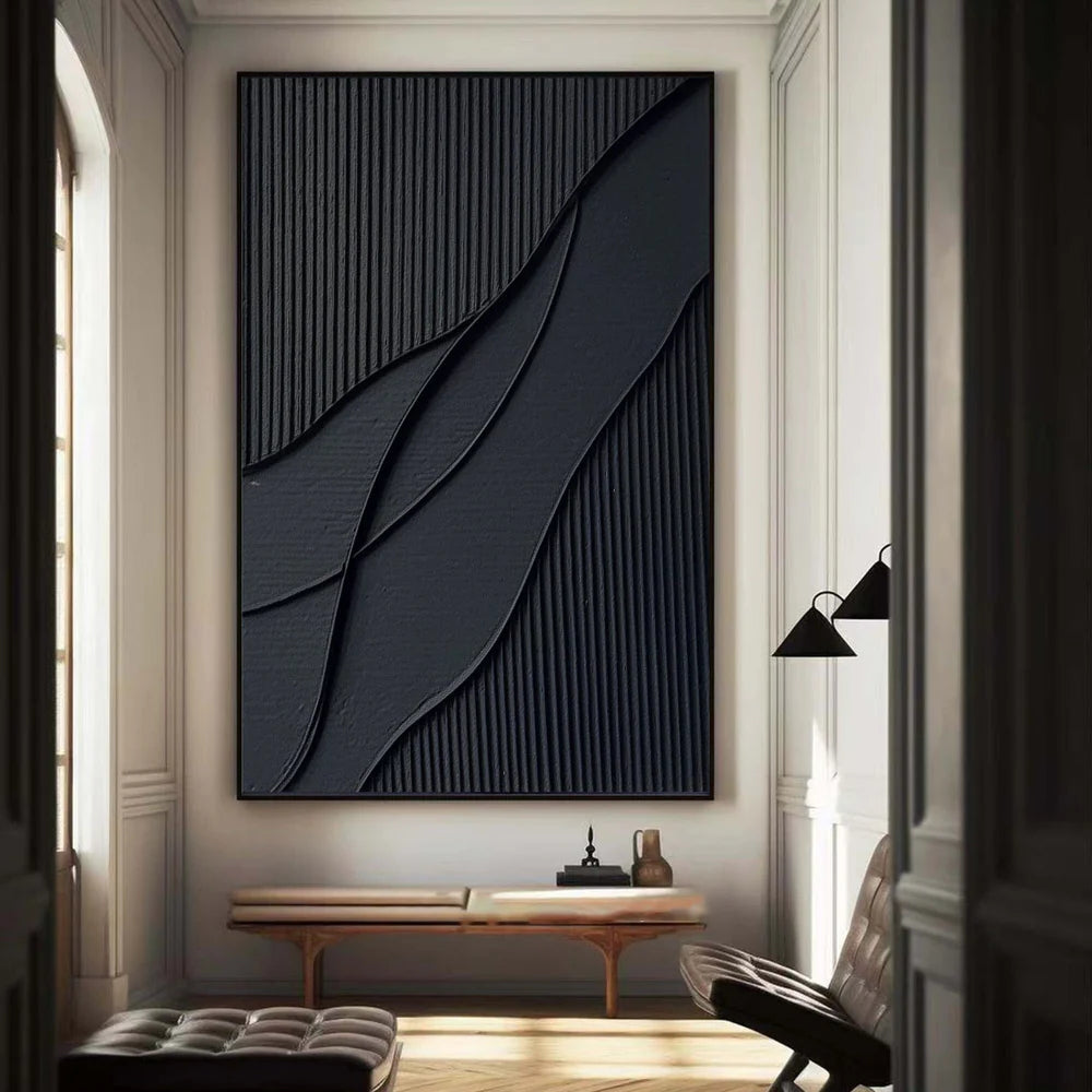 Black Minimalist Textured Canvas Art #WZ005