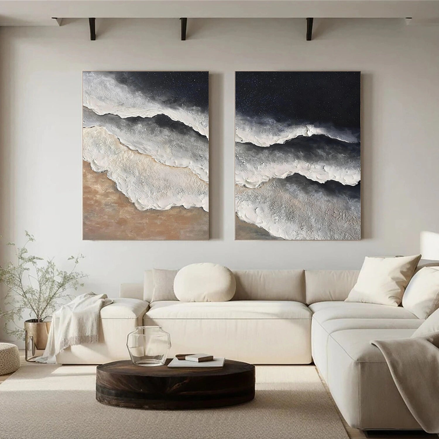 Minimalist Ocean And Sky Textured Canvas Art Set of 2 #OC163