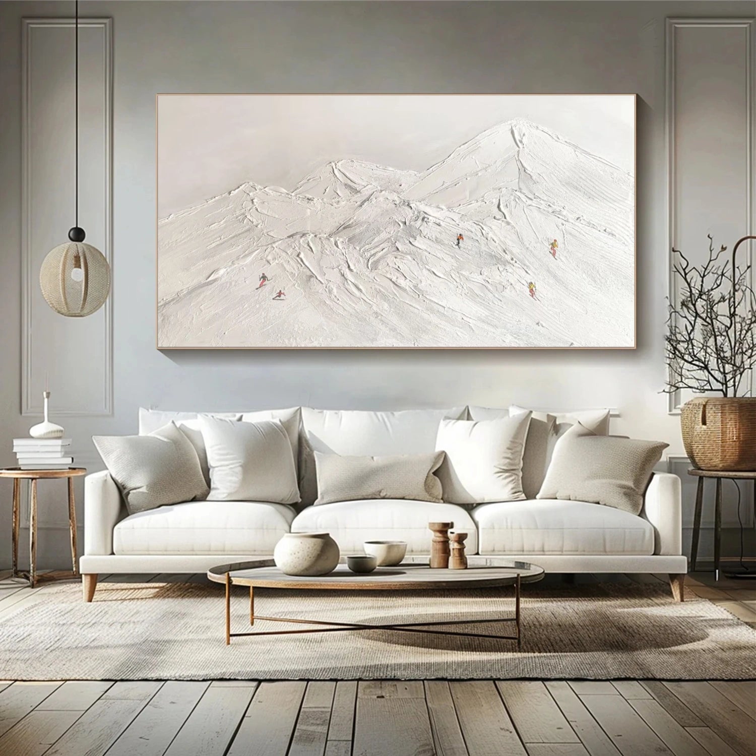White Skiing Sport Textured Canvas Painting #PB047