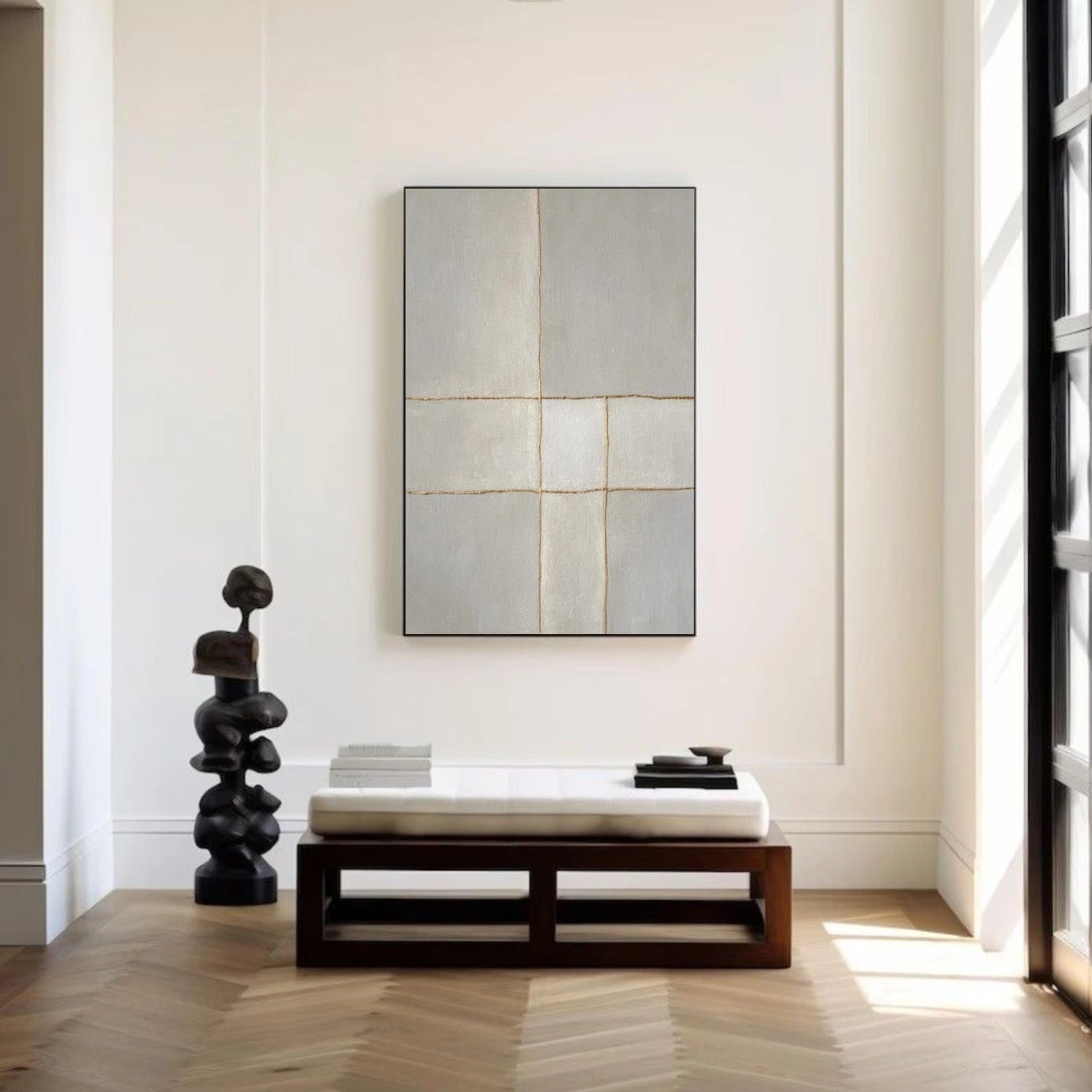 Beige and Grey Minimalist Textured Canvas Art #WM144