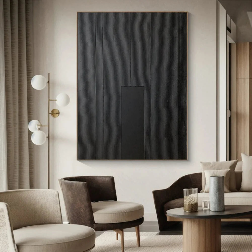 Black Minimalist Textured Canvas Art #WZ081