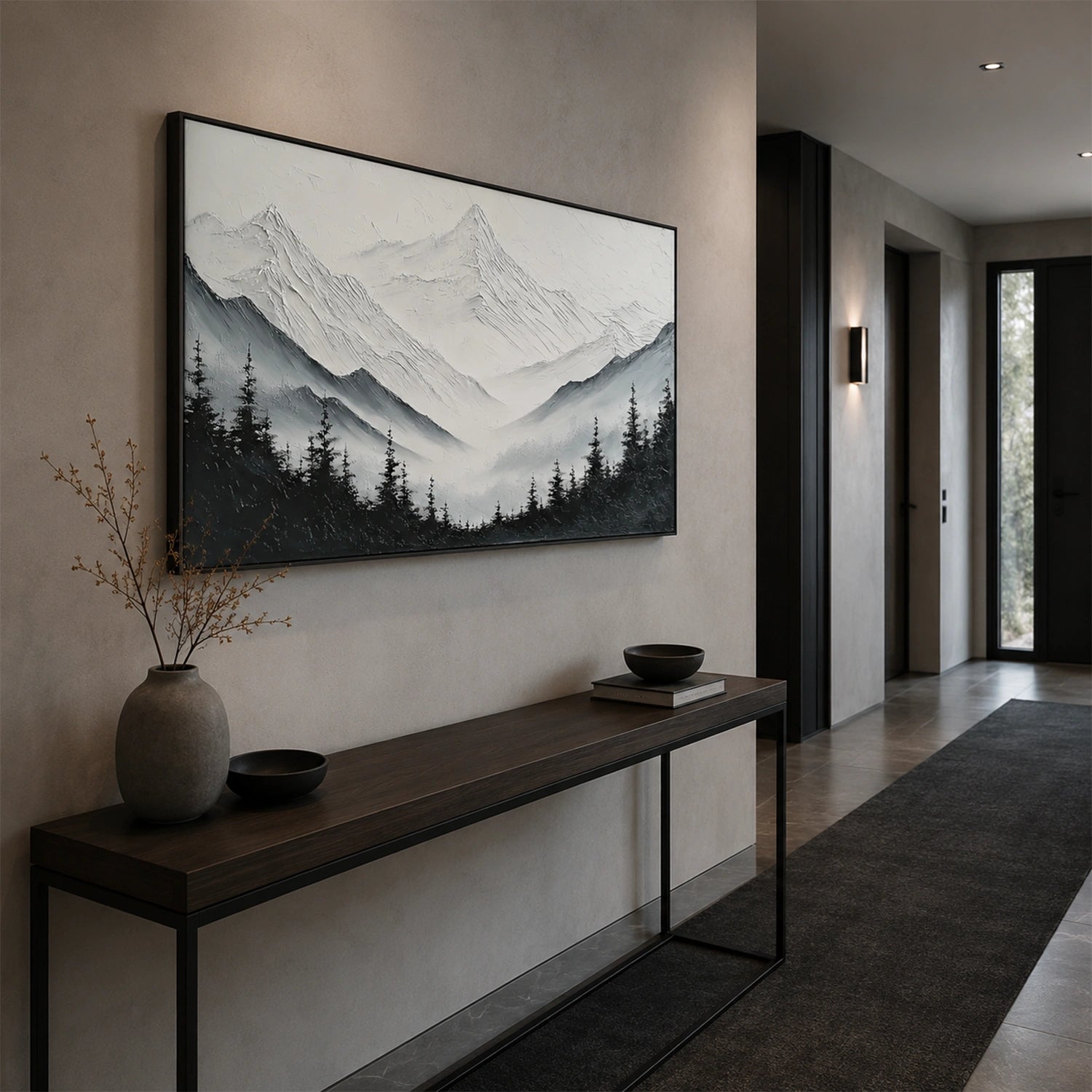 Black and White Abstract Mountain Textured Canvas Art #BT105
