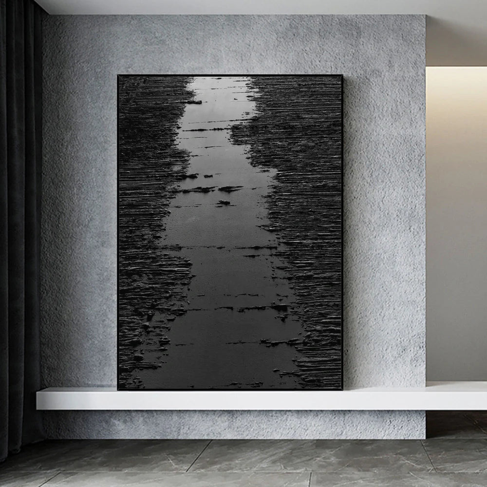 Black Minimalist Textured Canvas Art #WZ025